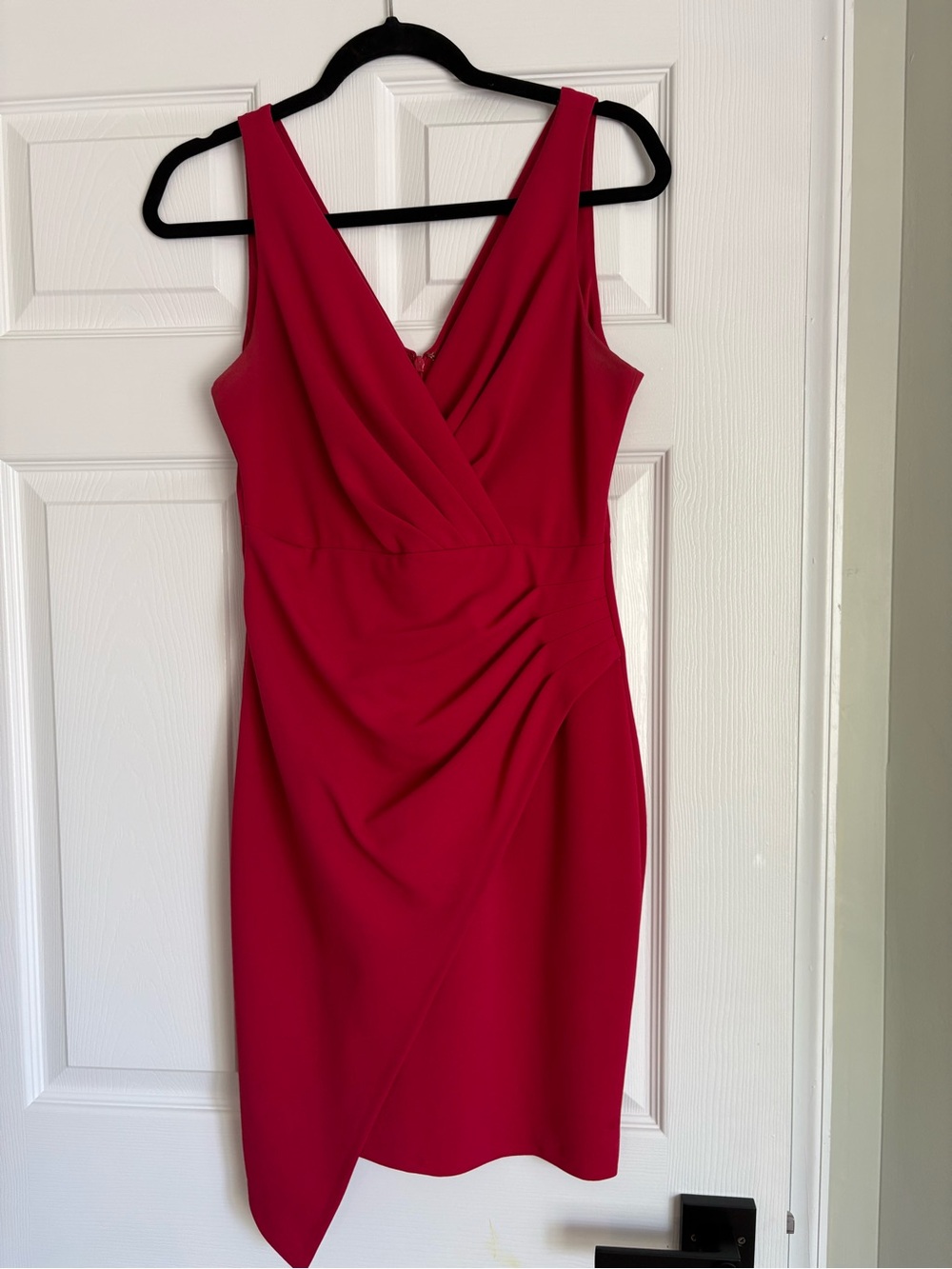 Guess Sleeveless Red V-Neck Draped Midi Dress